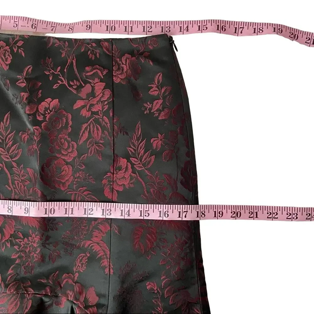 Ann Taylor Ruffled Red And Black Floral Skirt Size 0 NWT